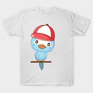 Cute Red Hat Blue Bird T-Shirt